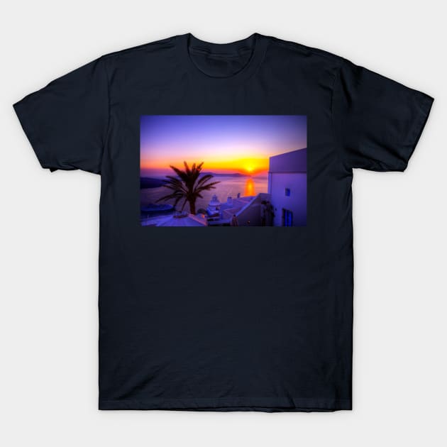 Purple Sunset In Santorini T-Shirt by tommysphotos